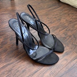 90s black satin stilettos - Iramo by Sam Omari, size 37